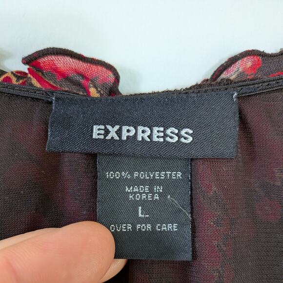 Y2K Express Floral Top L Brown Red Mesh Floral Fairy Grunge Whimsigoth Long Slee - Picture 10 of 11